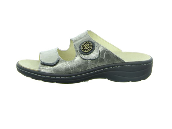 LONGO Damen Pantoletten Silber/Wechselfußbett/Klettverschluß