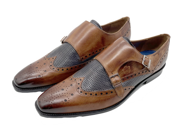 Mevlin & Hamilton Herren Doppelmonk Martin2 cognac/blau