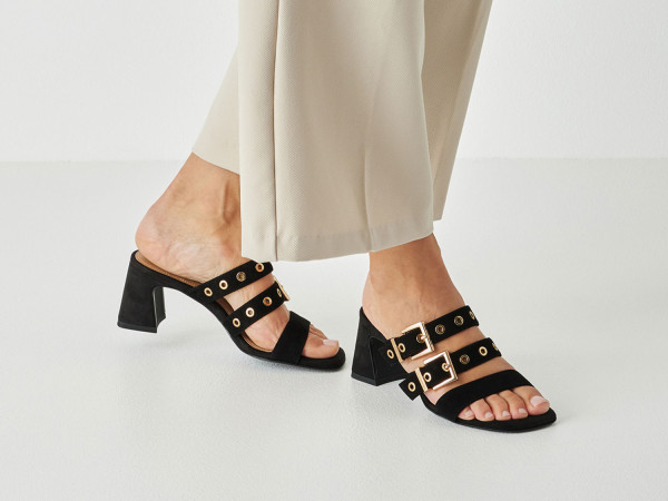 Tamaris Damen Pantolette black/Riemchen